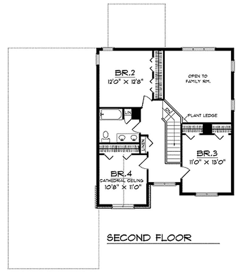 Floor Plan Second Story of Colonial Plan #101-1032