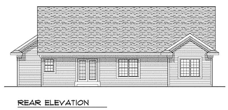 Home Plan Rear Elevation of this 3-Bedroom,1342 Sq Ft Plan -101-1036