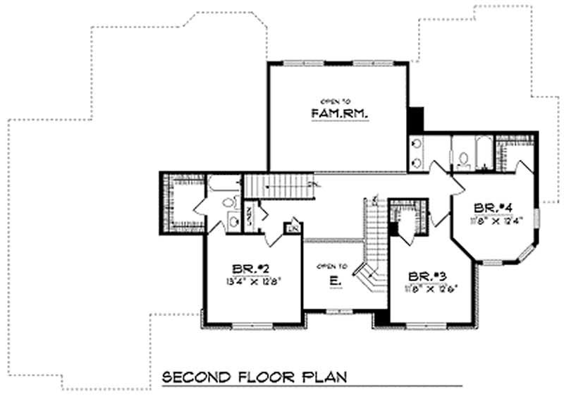 Floor Plan Second Story of Colonial Plan #101-1045