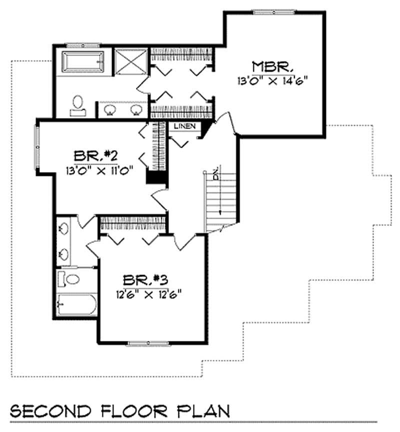 Floor Plan Second Story of Craftsman Plan #101-1054