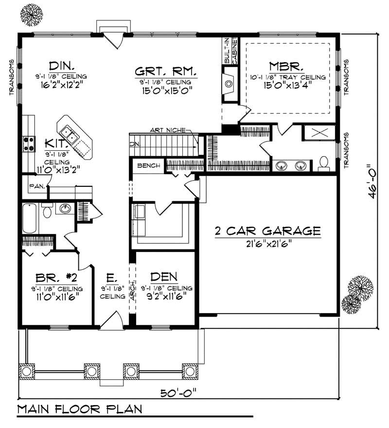 Floor Plan First Story of Ranch Plan #101-1055
