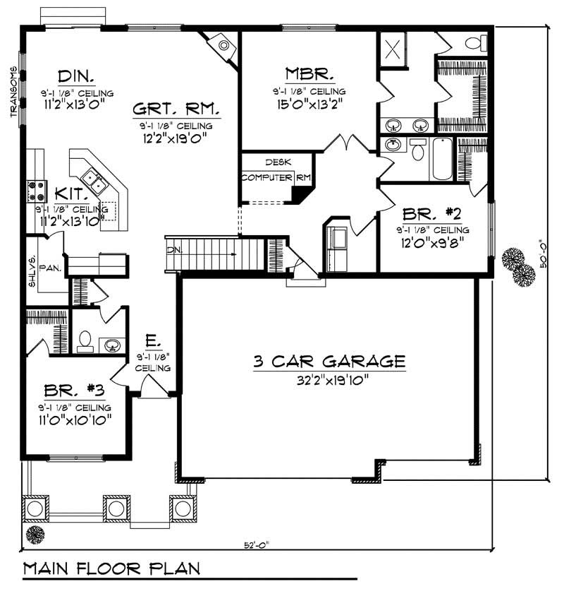 Floor Plan First Story of Ranch Plan #101-1058