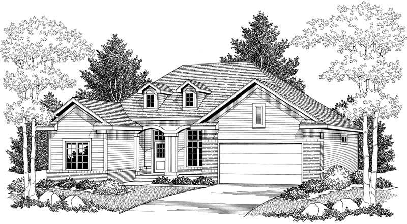 Home Plan Front Elevation of this 3-Bedroom,1646 Sq Ft Plan -101-1059