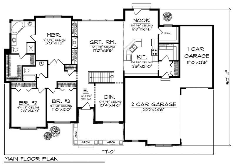 Floor Plan First Story of Ranch Plan #101-1063