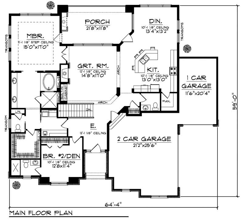 Floor Plan First Story of Ranch Plan #101-1072