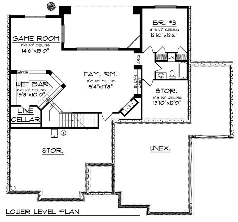Floor Plan Basement of Ranch Plan #101-1072