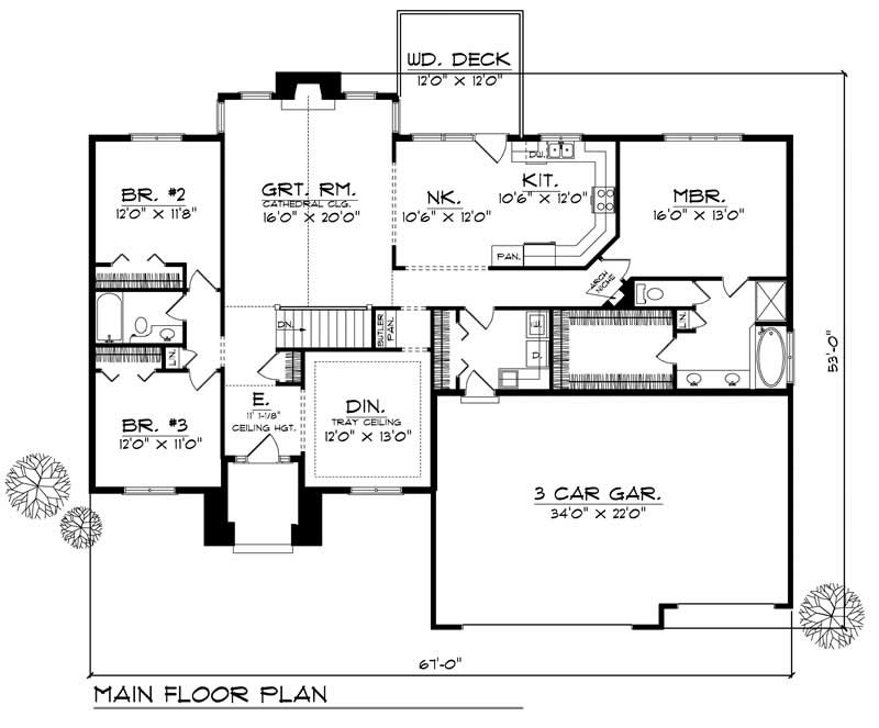 Floor Plan First Story of Ranch Plan #101-1079