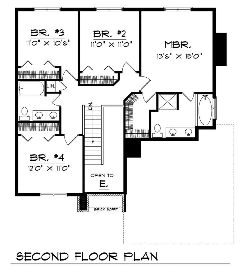 Floor Plan Second Story of Traditional Plan #101-1081