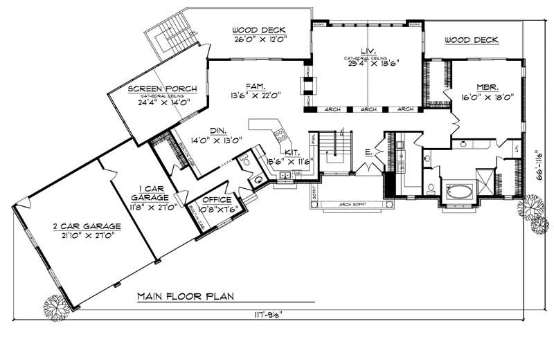 Floor Plan First Story of Ranch Plan #101-1082