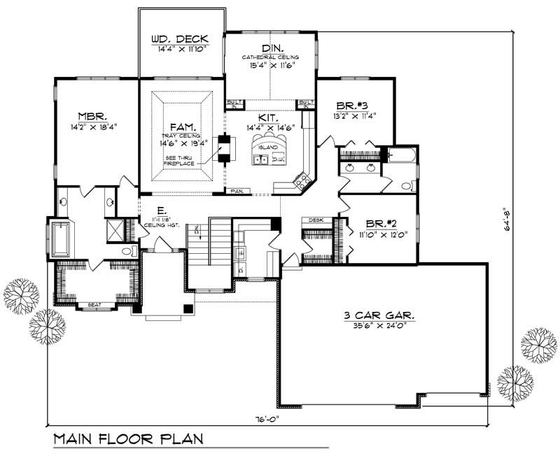 Floor Plan First Story of Ranch Plan #101-1087