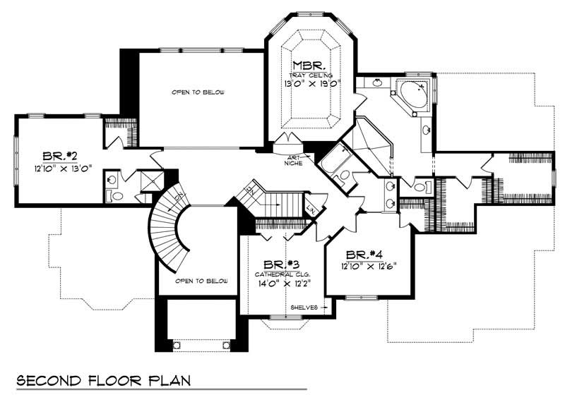 Floor Plan Second Story of European Plan #101-1095