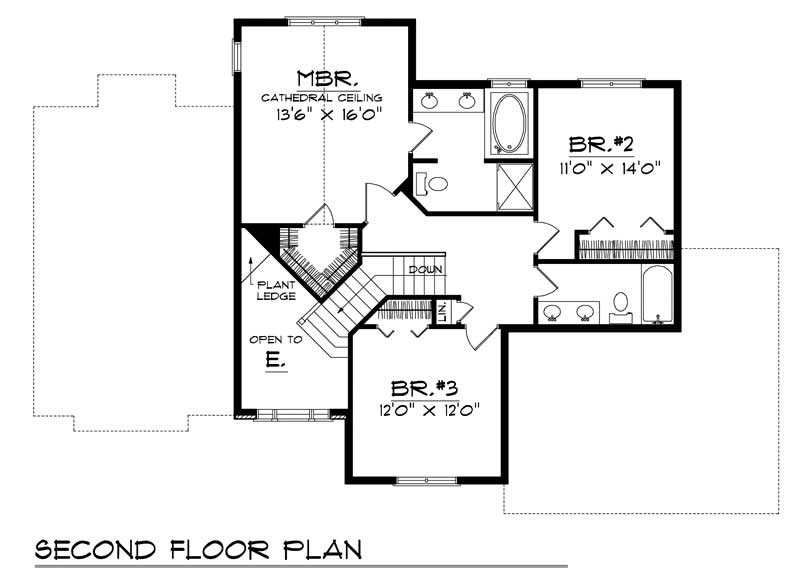Floor Plan Second Story of Colonial Plan #101-1096