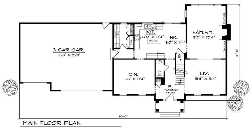 Floor Plan First Story of Colonial Plan #101-1097