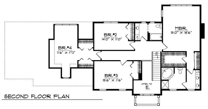 Floor Plan Second Story of Colonial Plan #101-1097