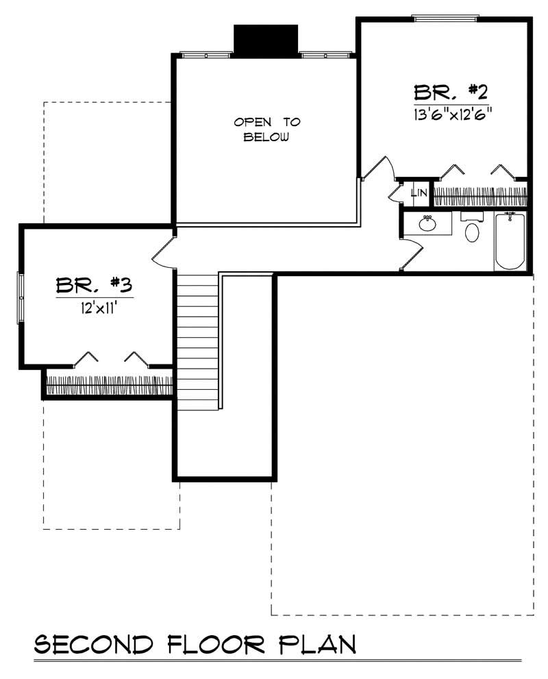 Floor Plan Second Story of Craftsman Plan #101-1102