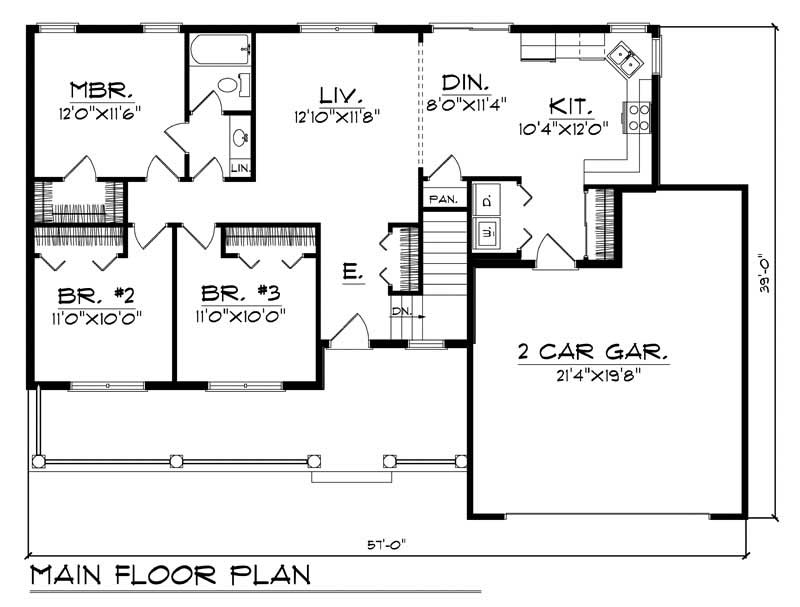 Floor Plan First Story of Ranch Plan #101-1104