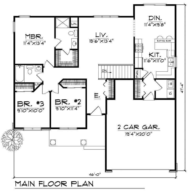 Floor Plan First Story of Ranch Plan #101-1105