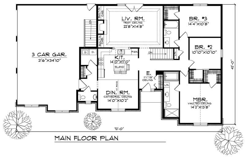 Floor Plan First Story of Ranch Plan #101-1106