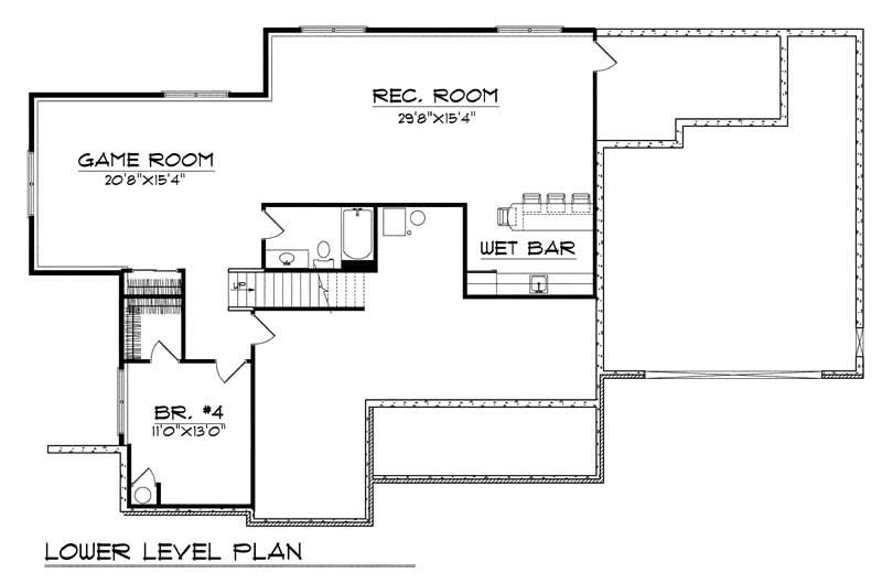 Floor Plan Basement of Ranch Plan #101-1107