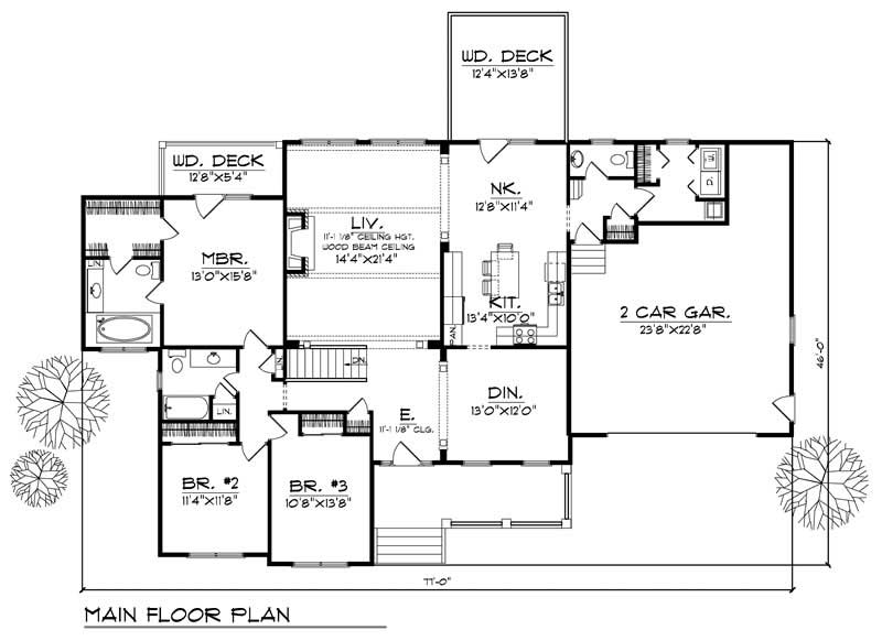 Floor Plan First Story of Ranch Plan #101-1107