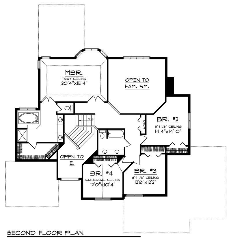 Floor Plan Second Story of Craftsman Plan #101-1111