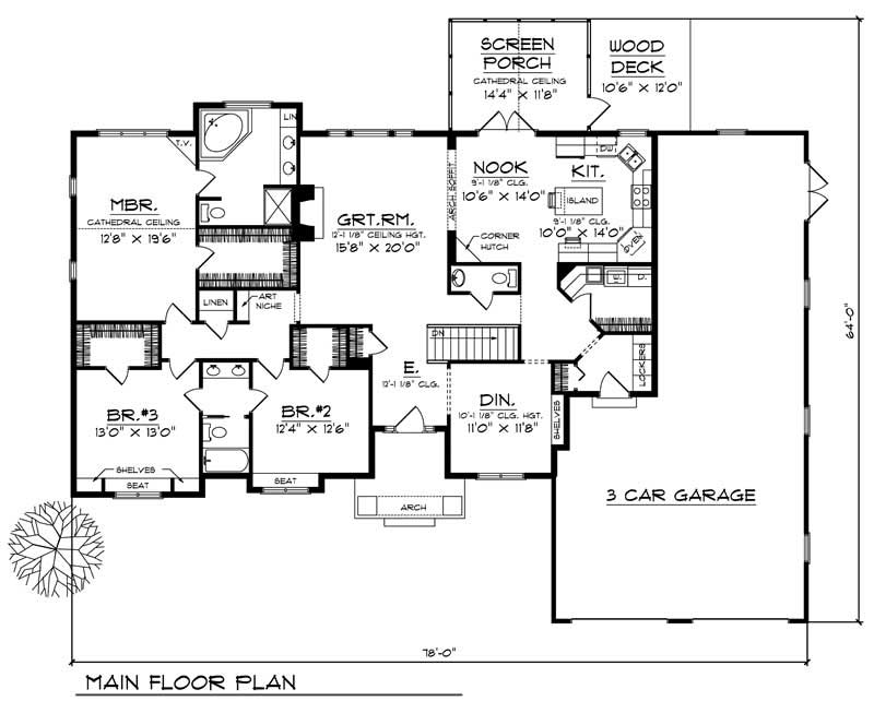 Floor Plan First Story of Ranch Plan #101-1113