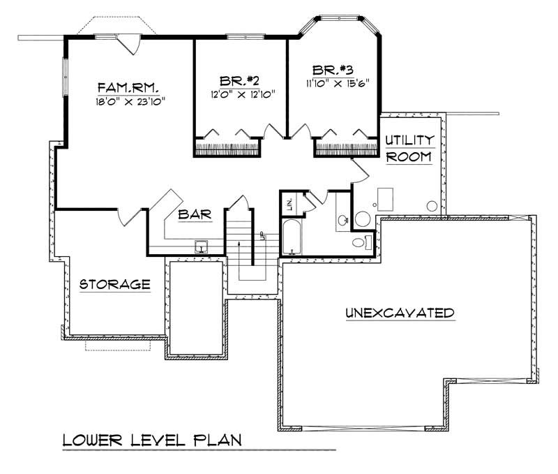 Floor Plan Basement of Ranch Plan #101-1114