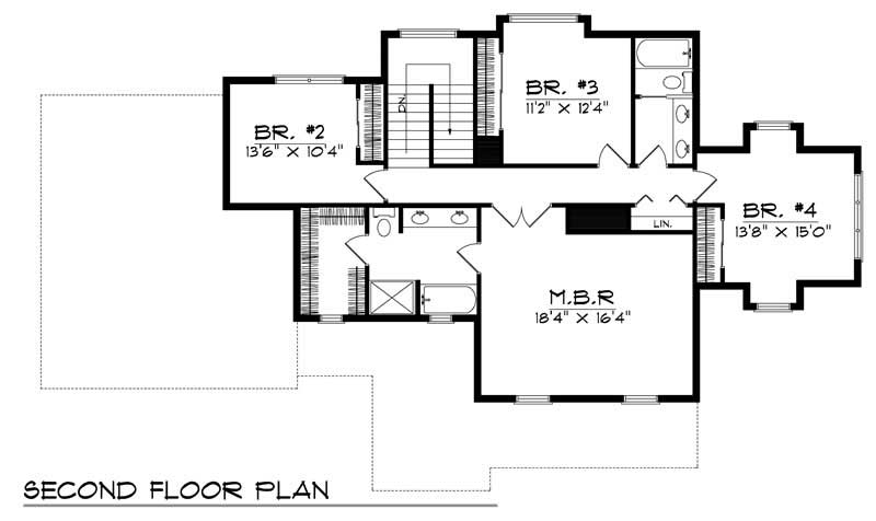 Floor Plan Second Story of Colonial Plan #101-1115