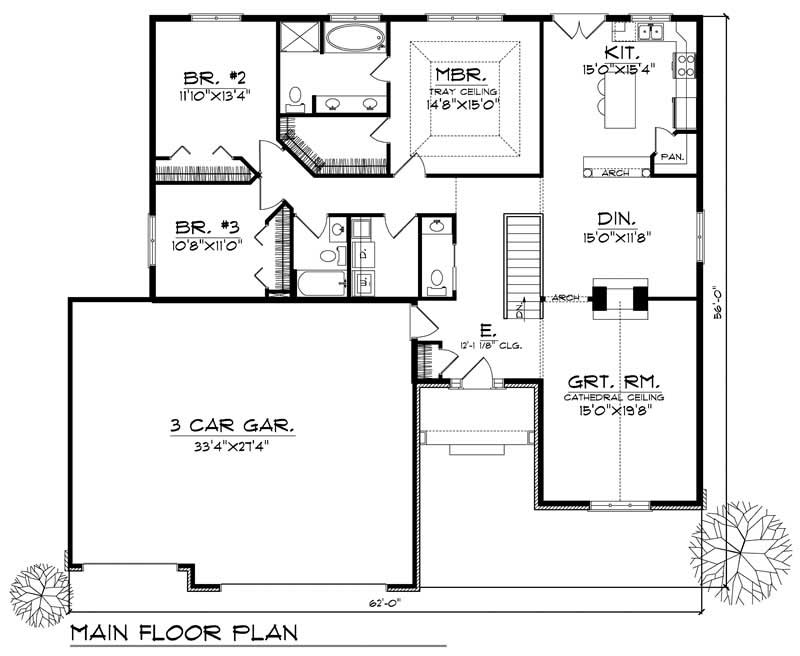 Floor Plan First Story of Ranch Plan #101-1117