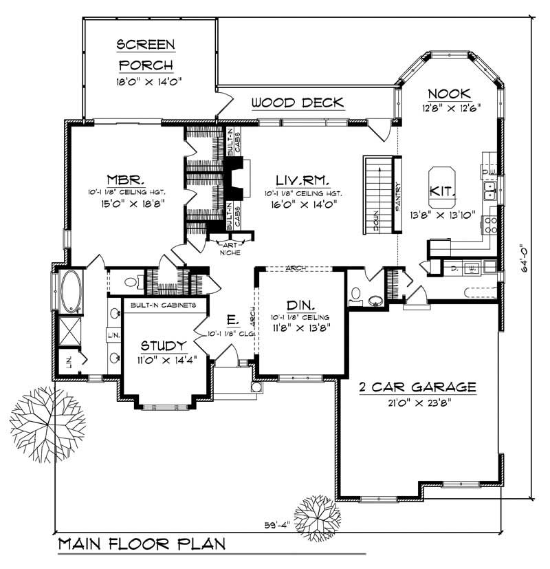 Floor Plan First Story of Ranch Plan #101-1118
