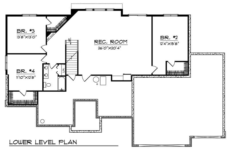 Floor Plan Basement of Ranch Plan #101-1122