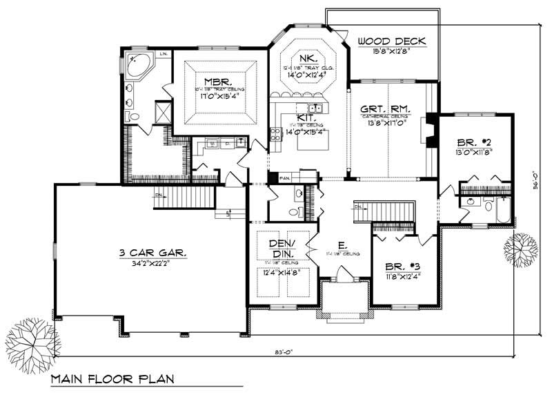 Floor Plan First Story of Ranch Plan #101-1123