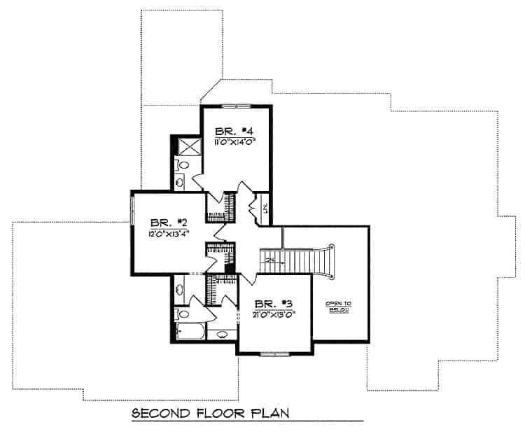 Floor Plan Upper Level of European Plan #101-1124