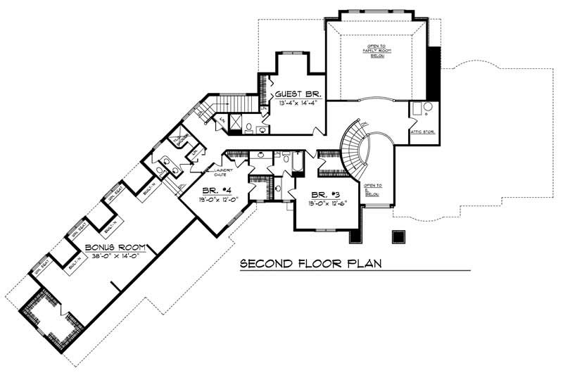 Floor Plan Second Story of European Plan #101-1128