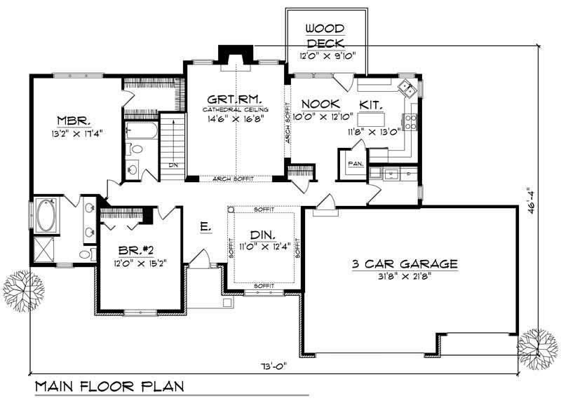 Floor Plan First Story of Ranch Plan #101-1130