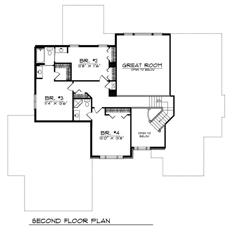 Floor Plan Second Story of European Plan #101-1132