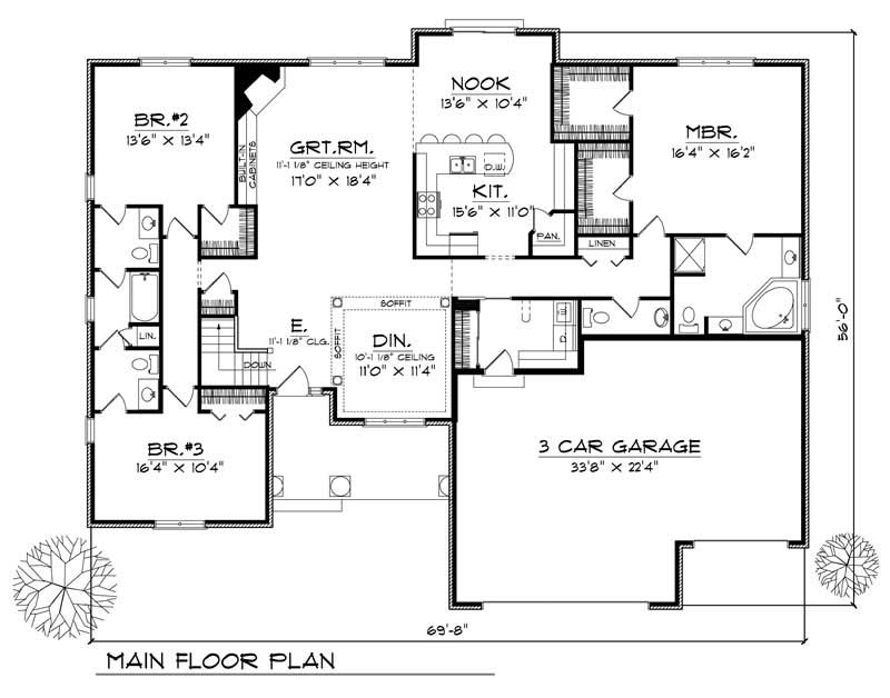 Floor Plan First Story of Ranch Plan #101-1134