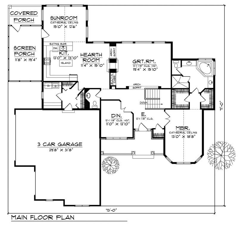 Floor Plan First Story of Country Plan #101-1135