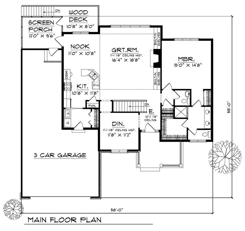Floor Plan First Story of Ranch Plan #101-1137