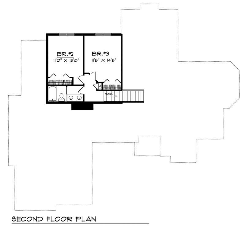 Floor Plan Second Story of Craftsman Plan #101-1139