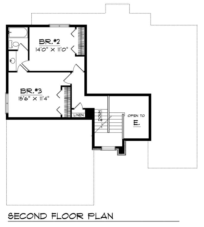 Floor Plan Second Story of Craftsman Plan #101-1140