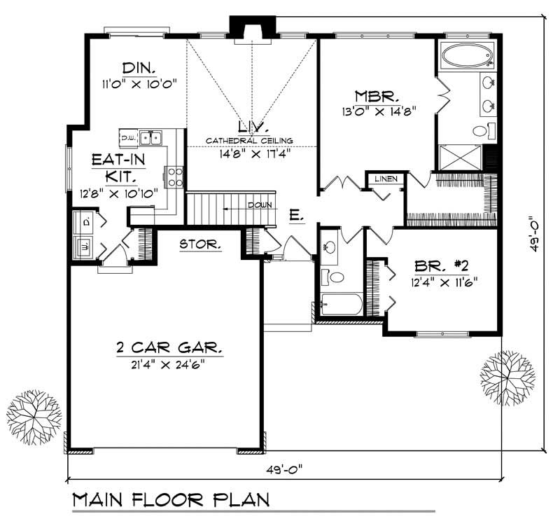 Floor Plan First Story of Ranch Plan #101-1142