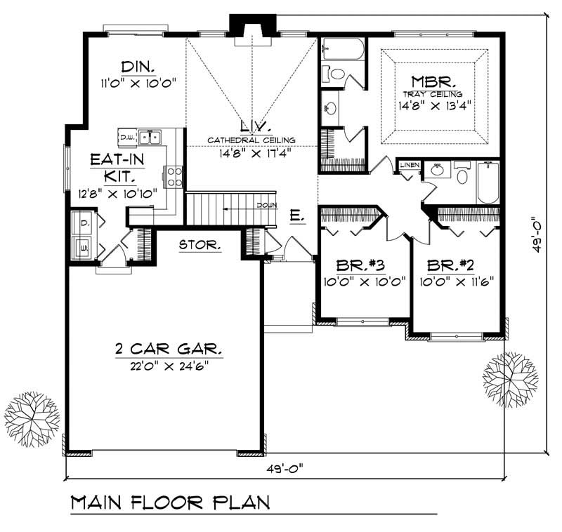 Floor Plan First Story of Ranch Plan #101-1149