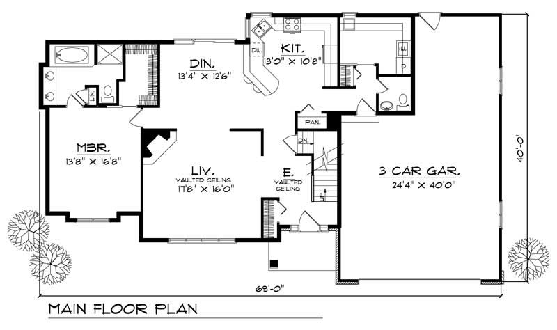 Floor Plan First Story of Ranch Plan #101-1157
