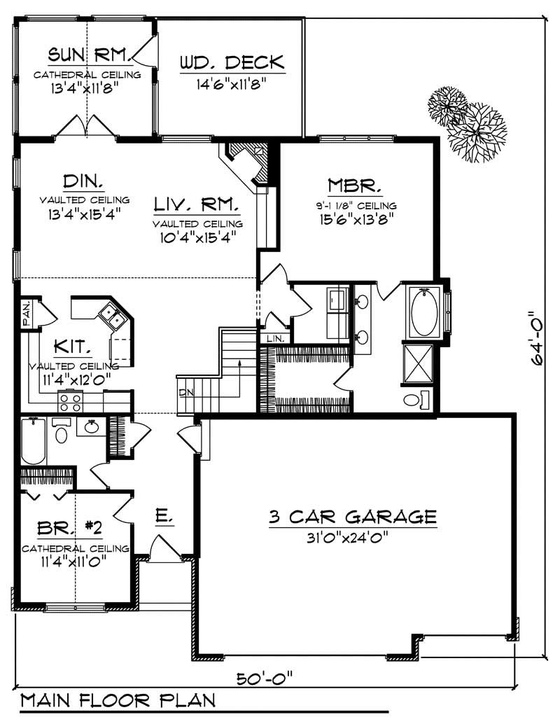 Floor Plan First Story of Ranch Plan #101-1160