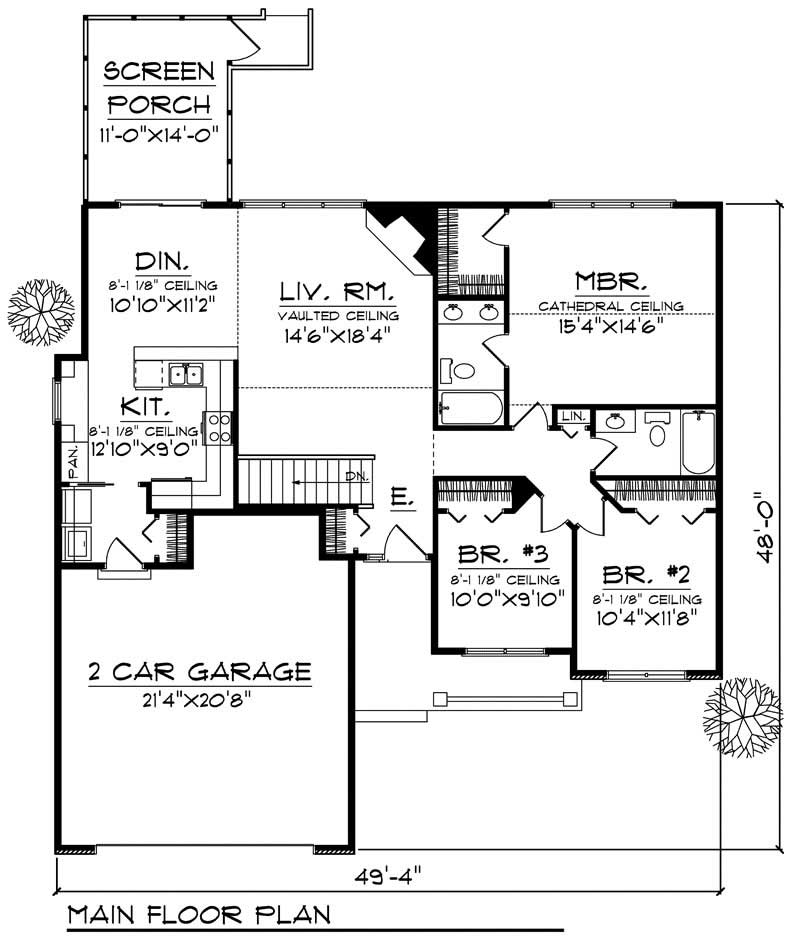 Floor Plan First Story of Ranch Plan #101-1164