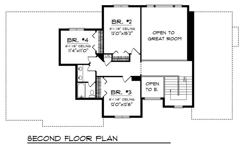 Floor Plan Second Story of European Plan #101-1181