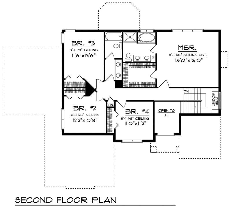 Floor Plan Second Story of European Plan #101-1182