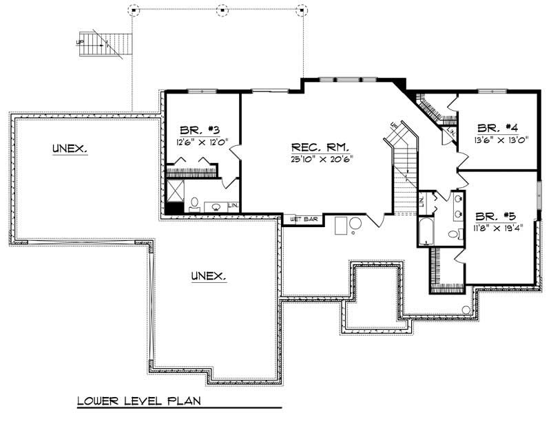 Floor Plan Basement of Craftsman Plan #101-1185