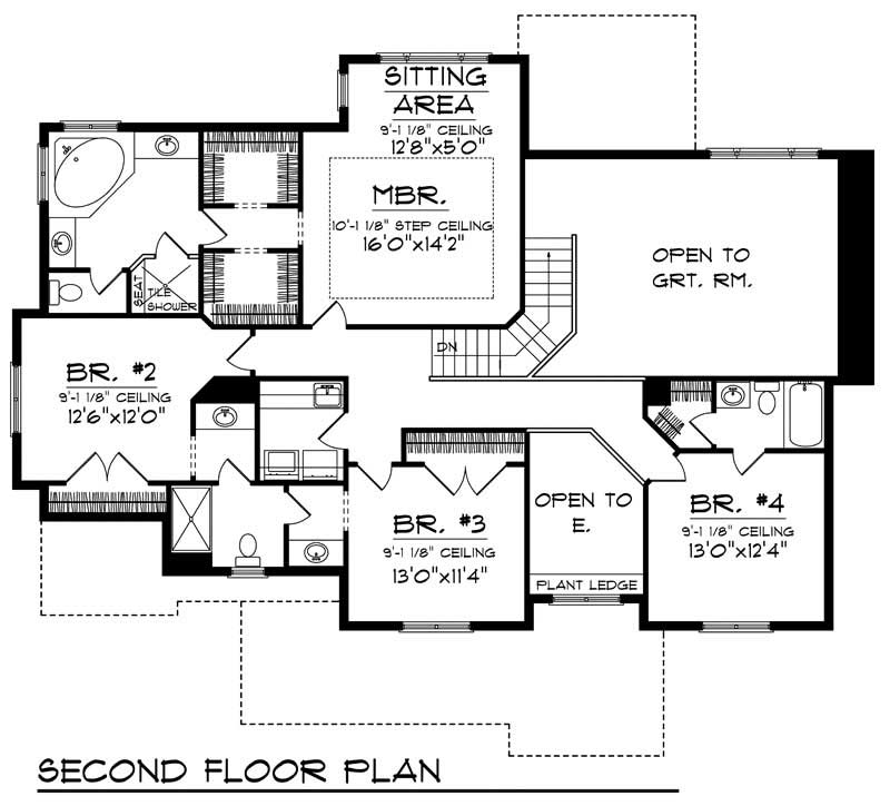 Floor Plan Second Story of Colonial Plan #101-1186